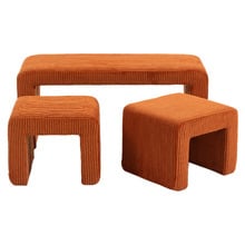 3 Piece Opher Corduroy Ottoman Bench & Footstool Set